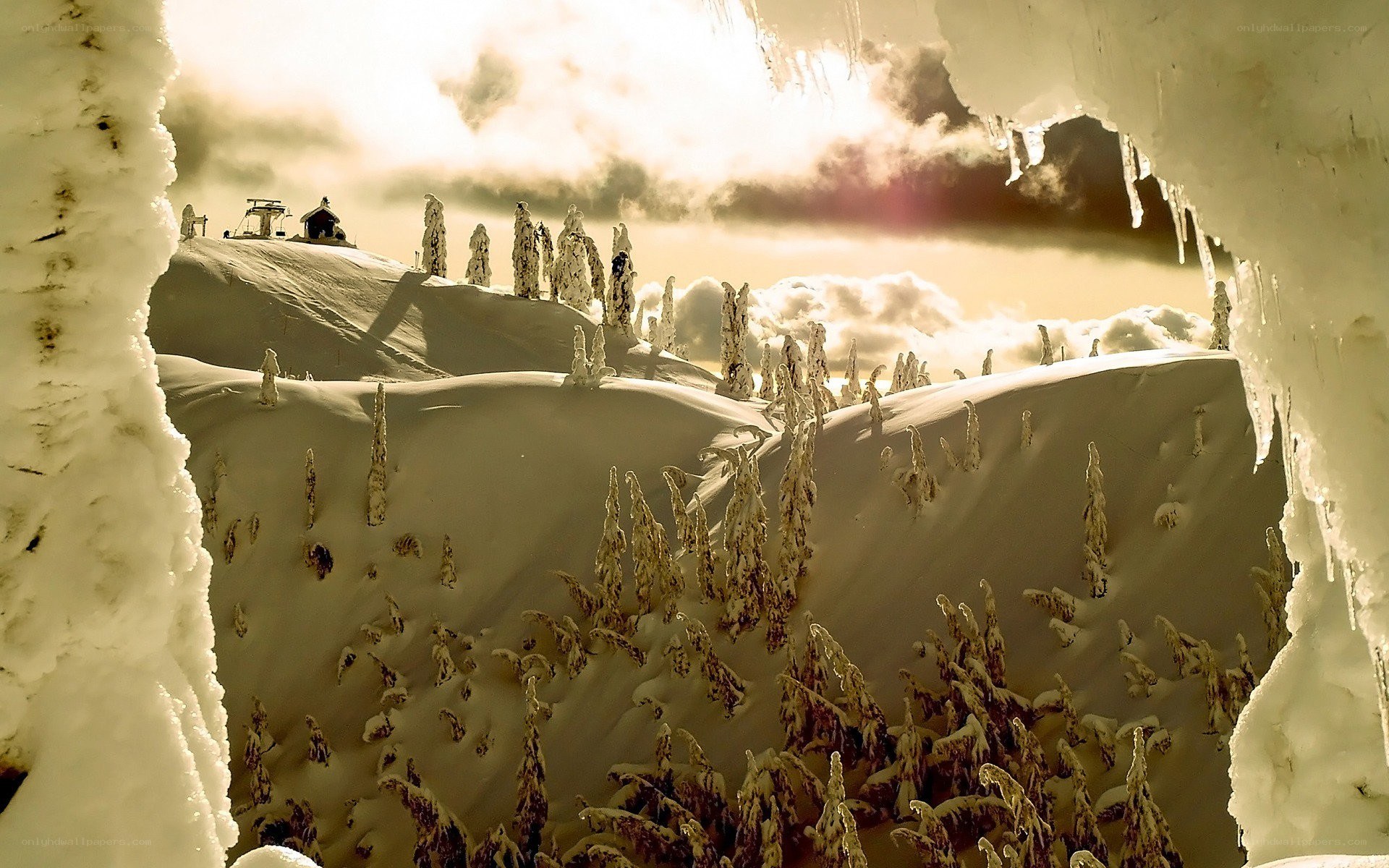 Snowy mountain landscape view