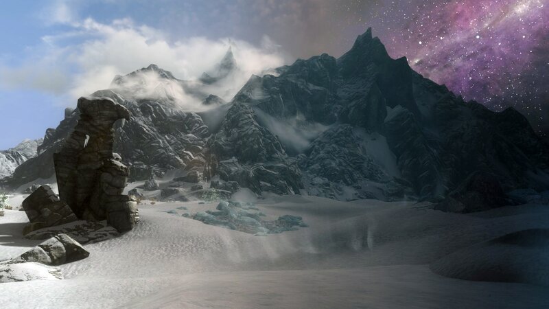 Snowy Mountain Landscape — White, Dramatic, Night, 3d Render