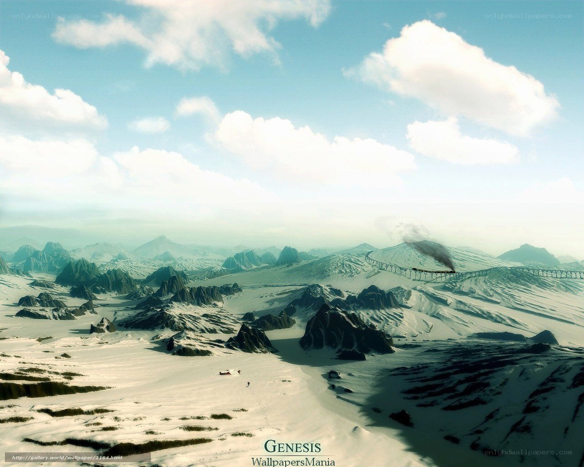 Snowy mountain landscape with train