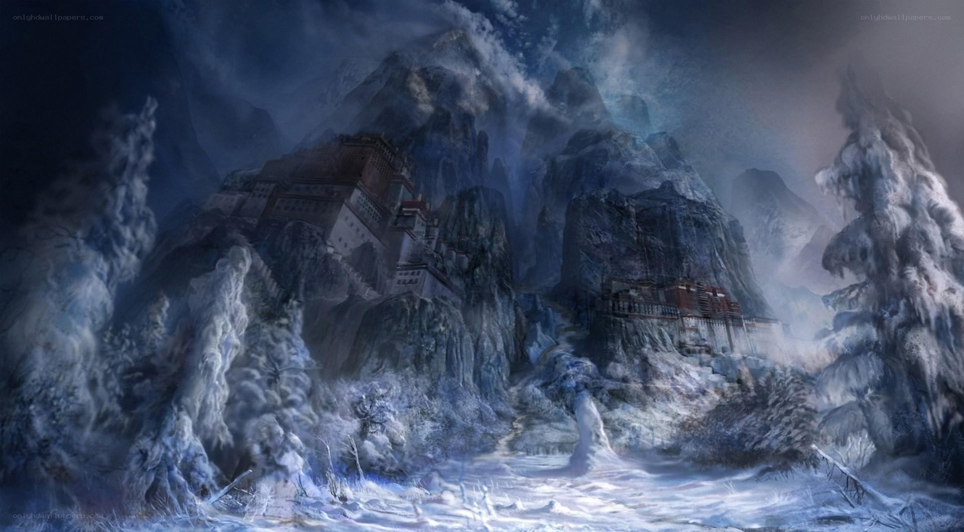 snowy mountain monastery