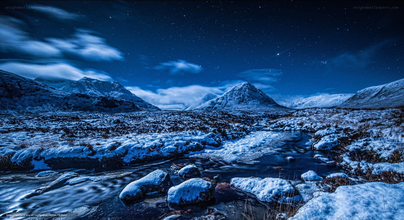 Snowy mountain night landscape