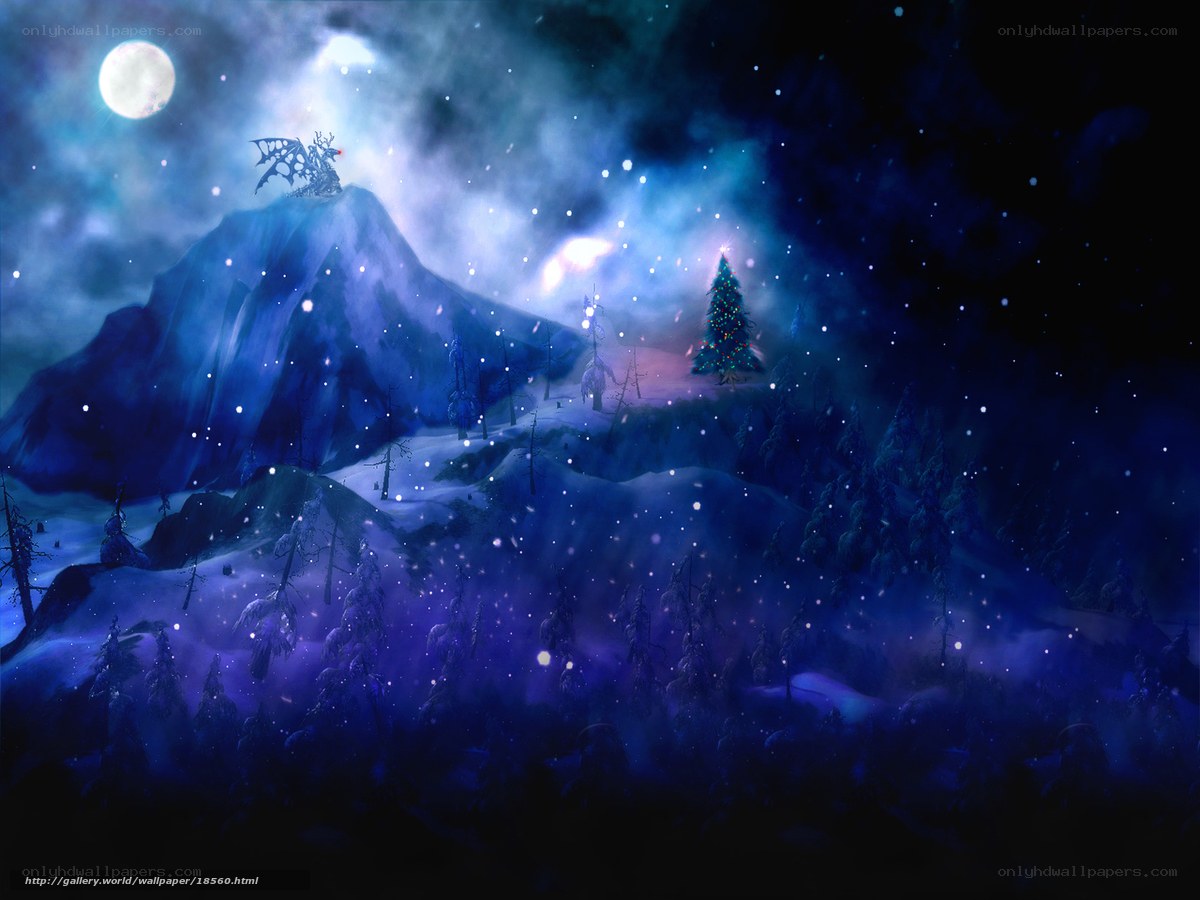 Snowy mountain night scene