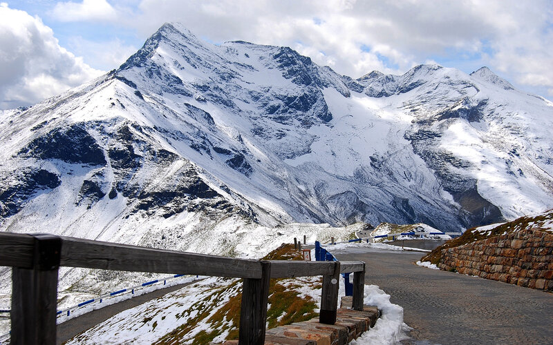 Snowy mountain pass with road