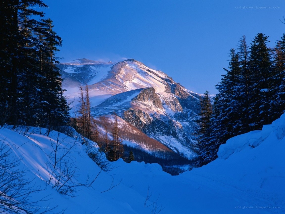 Snowy mountain peak at dawn