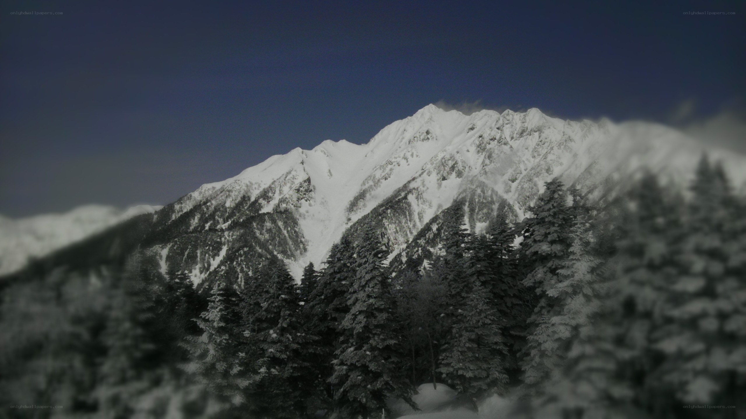 snowy mountain peak at dusk