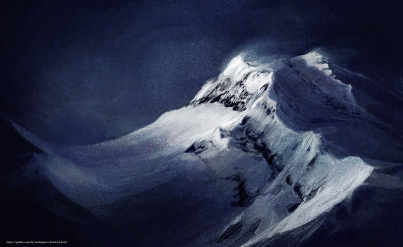 Snowy mountain peak at night