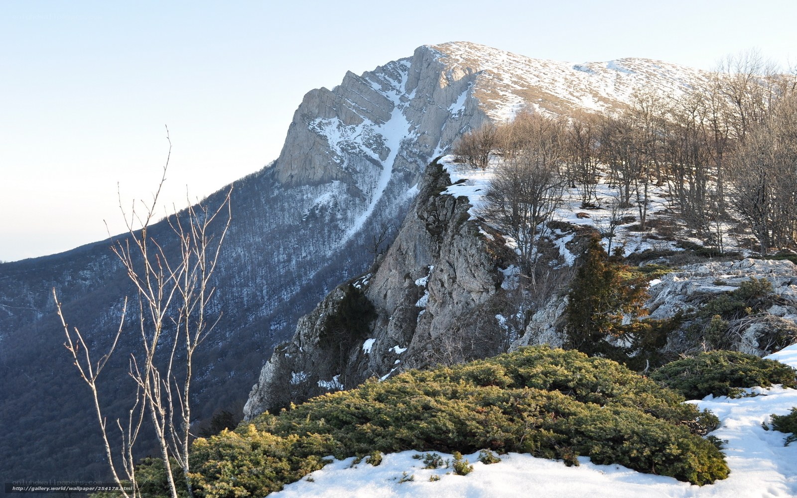 Snowy mountain peak in winter