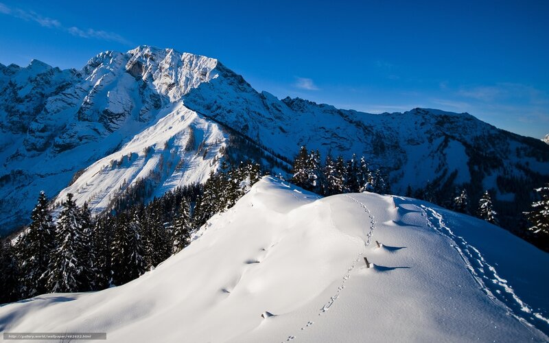 Snowy mountain peak under blue sky