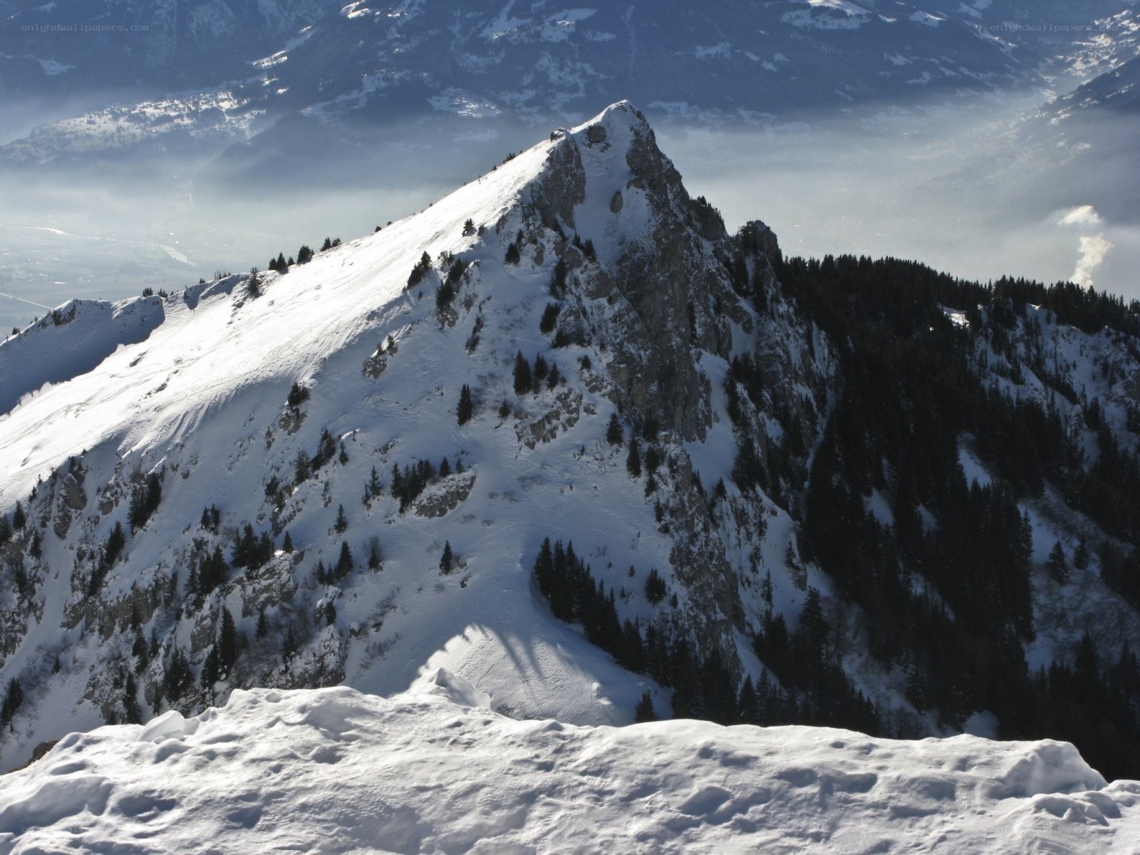 Snowy mountain peak view