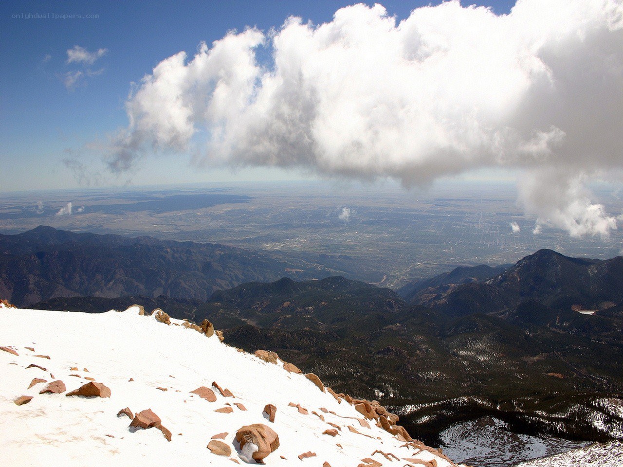 Snowy mountain peak view