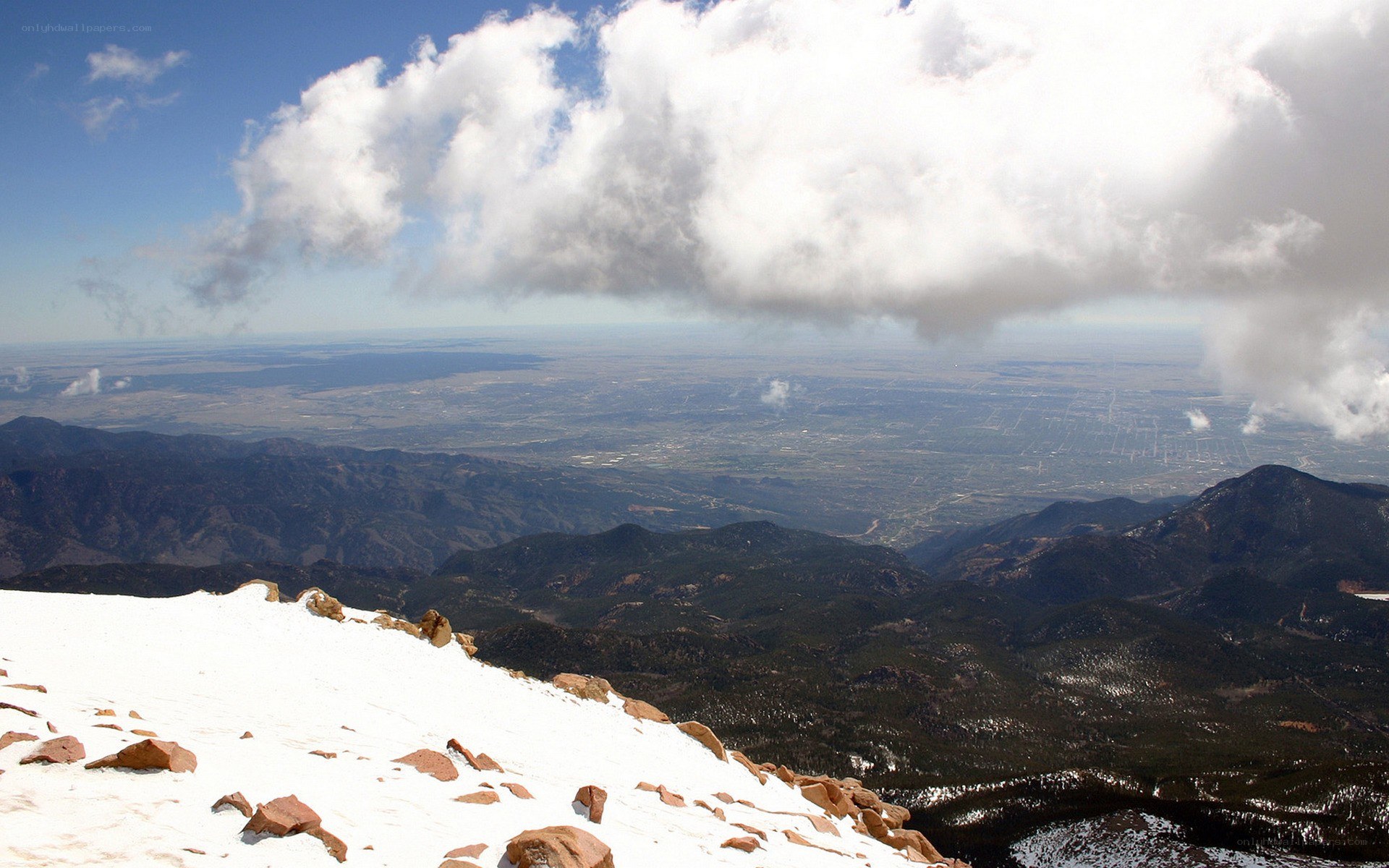 Snowy mountain peak view