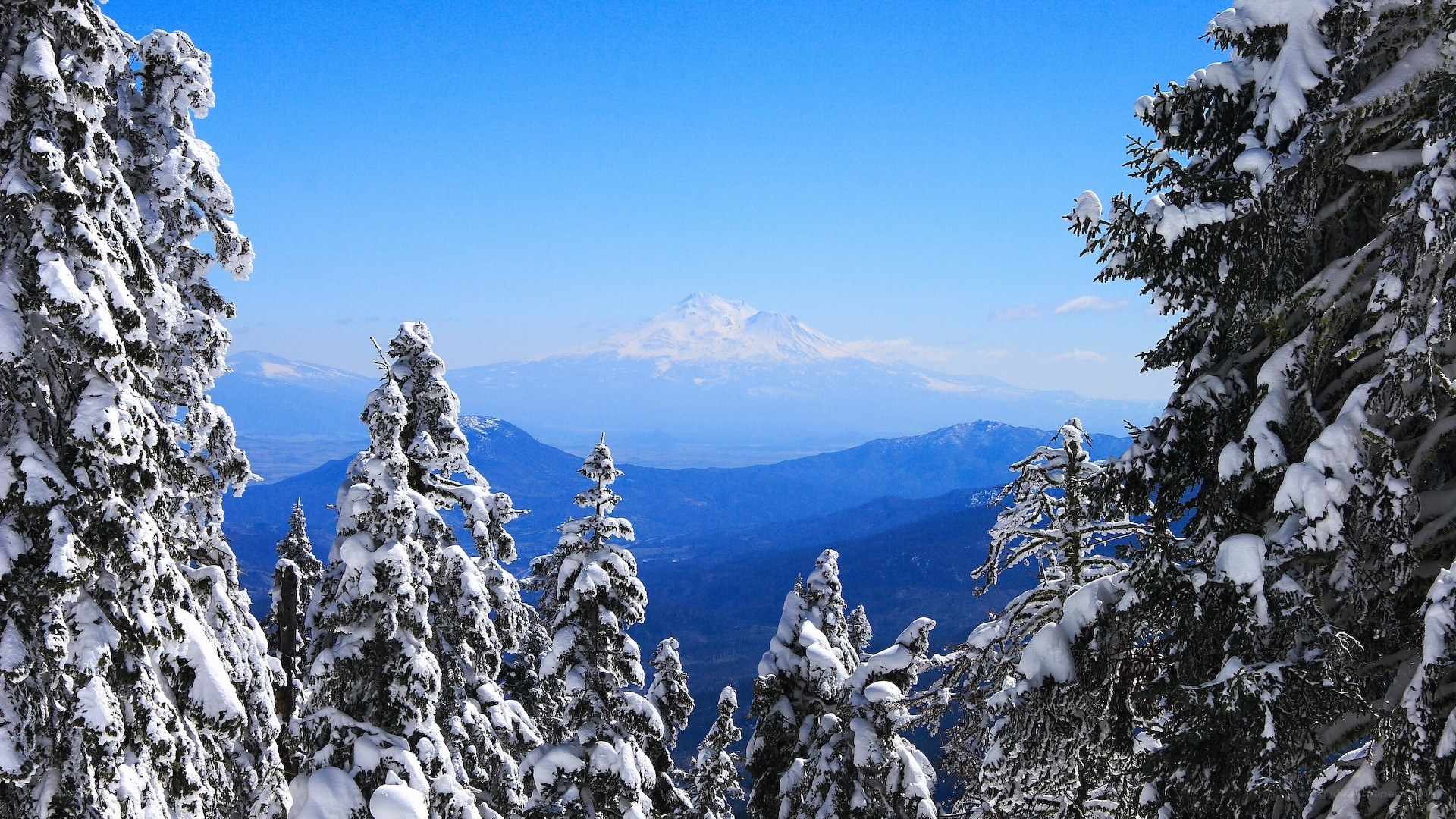 Snowy mountain peak view