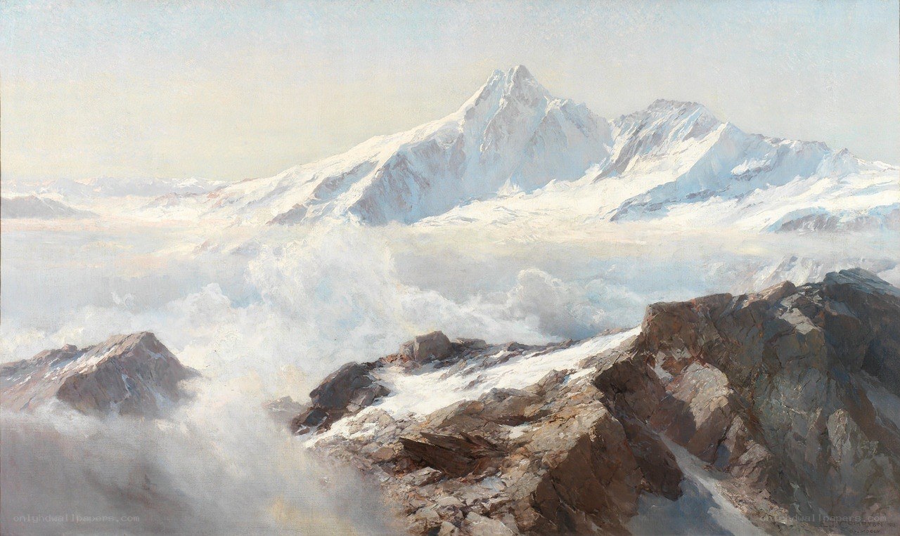 Snowy mountain peak view