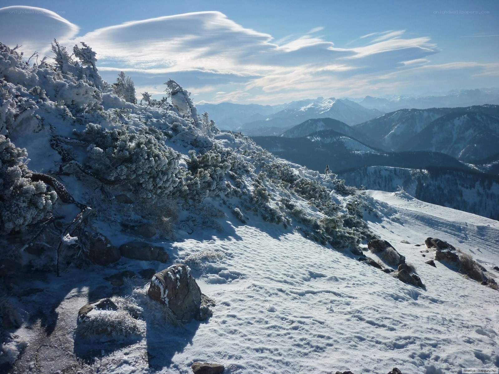 Snowy mountain peak view