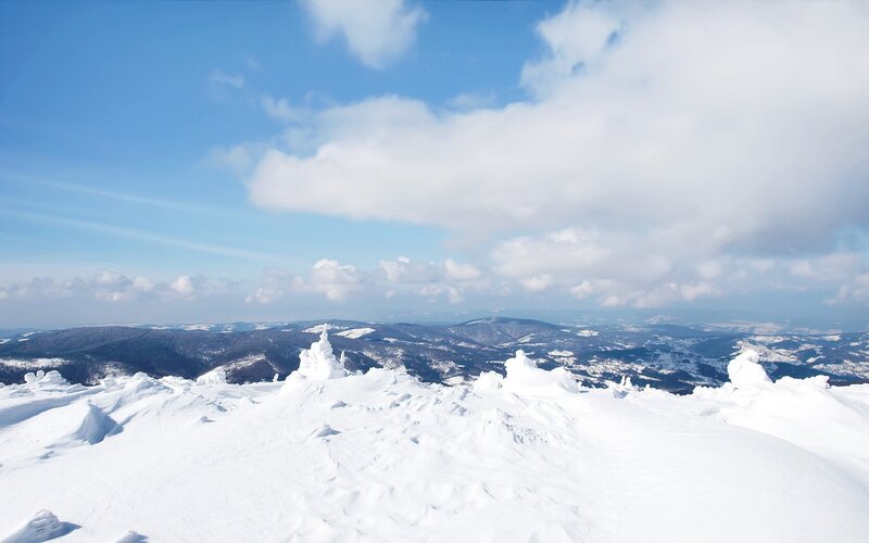 Snowy mountain peak view
