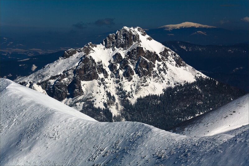 Snowy mountain peak view