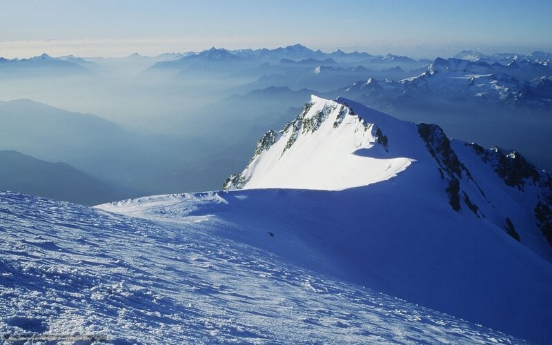 Snowy mountain peak view