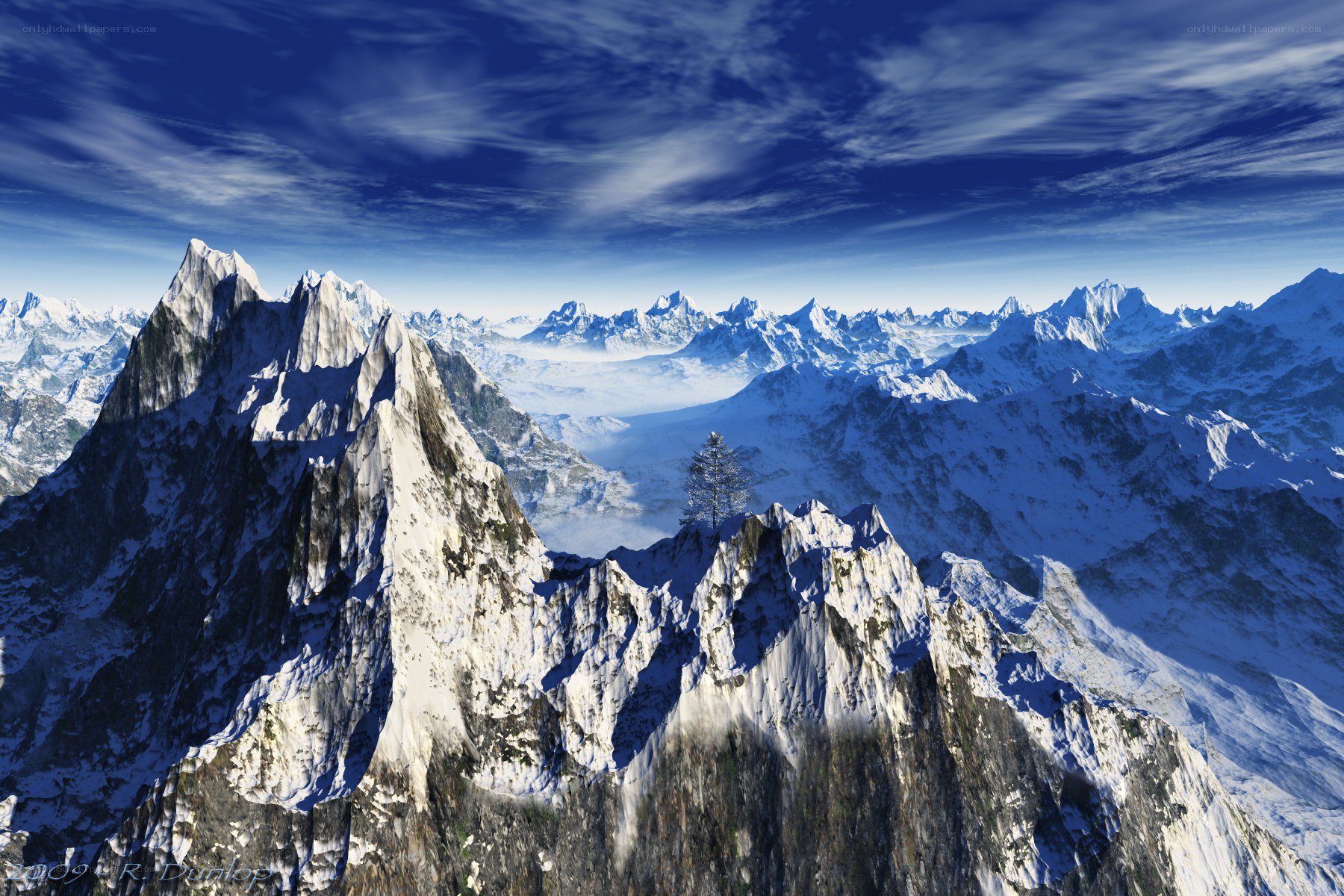 Snowy mountain peaks