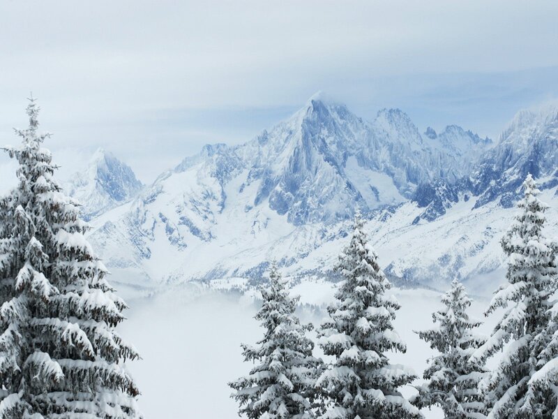 Snowy mountain peaks