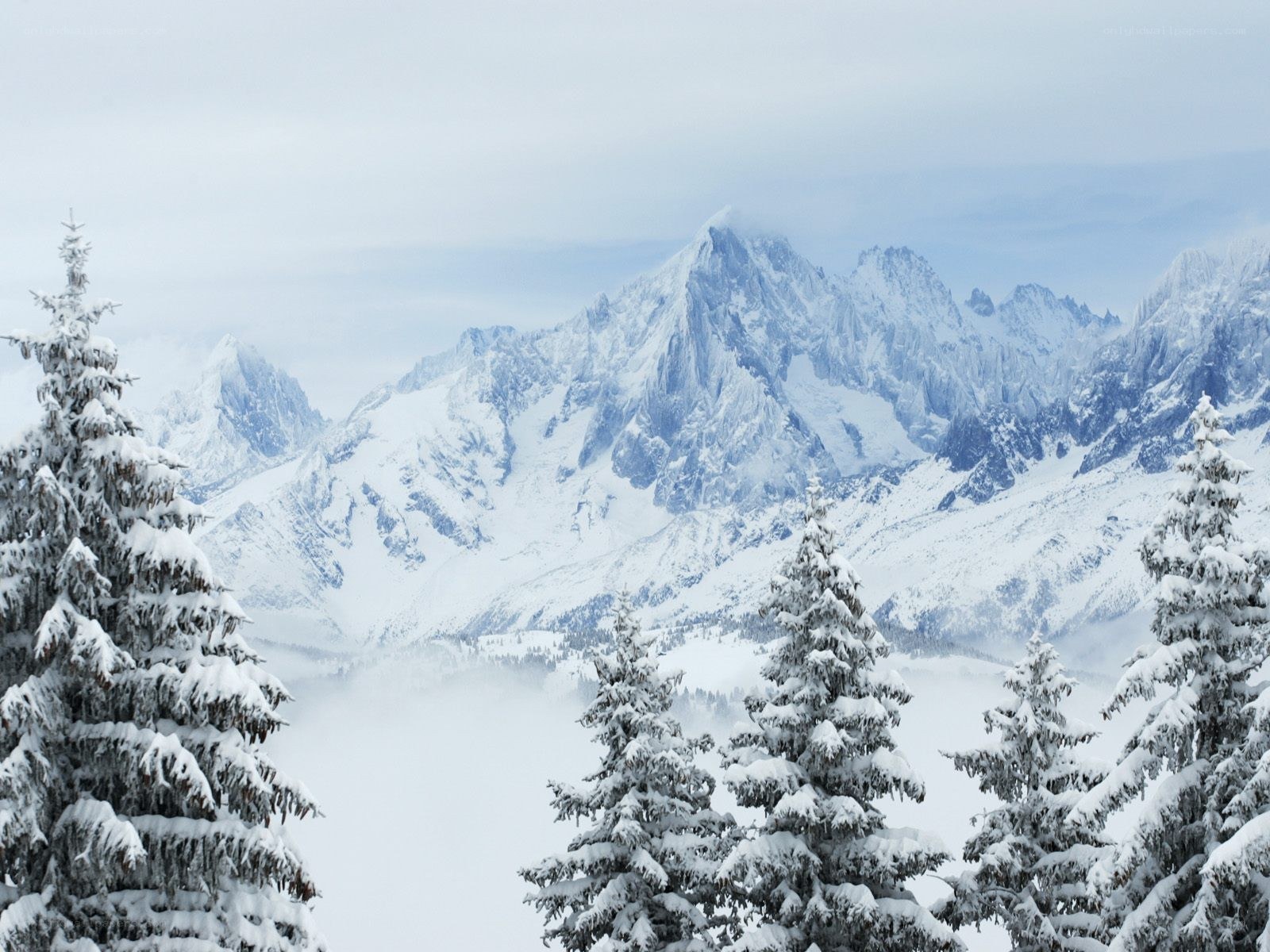 Snowy mountain peaks