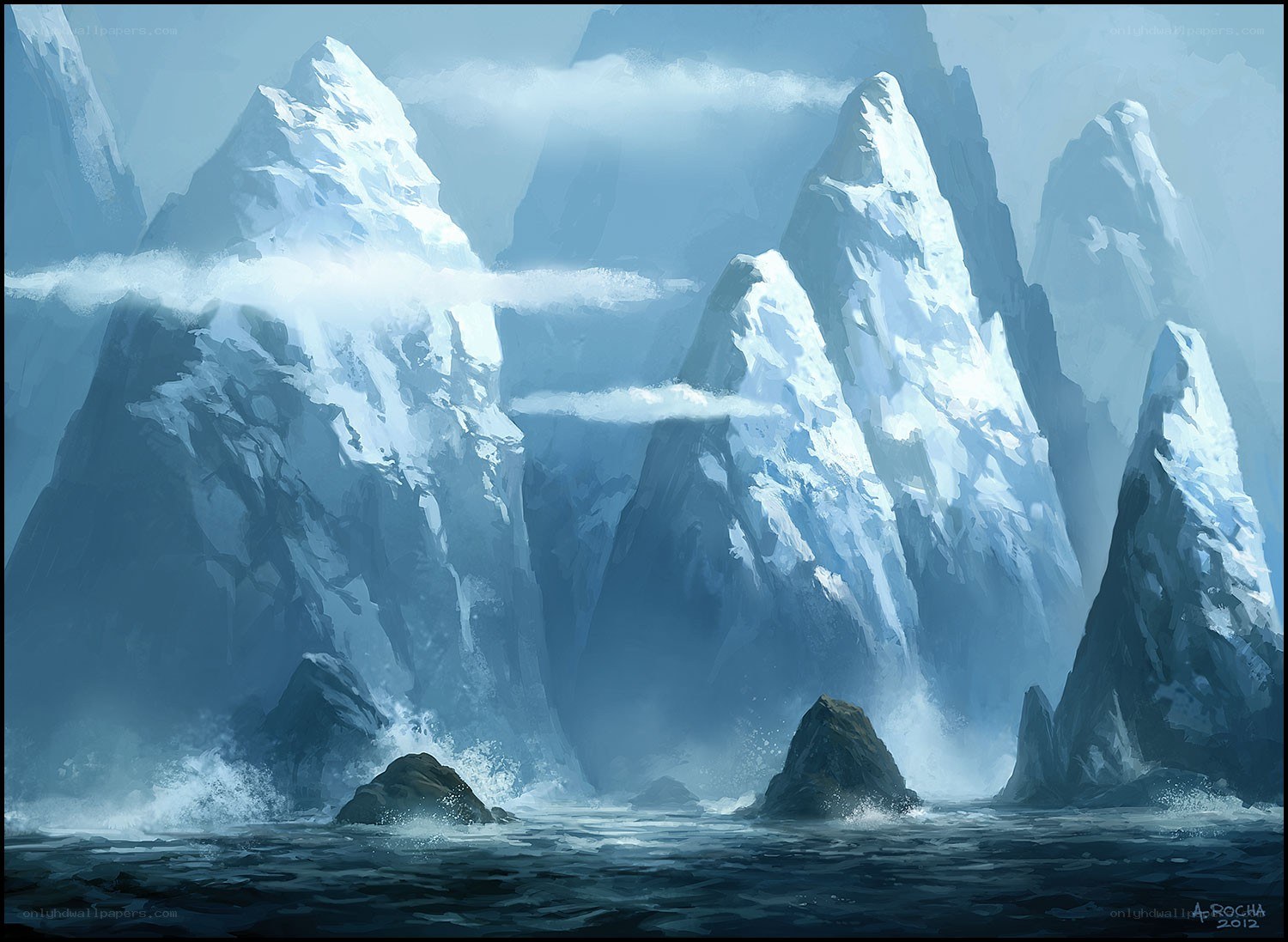 Snowy mountain peaks