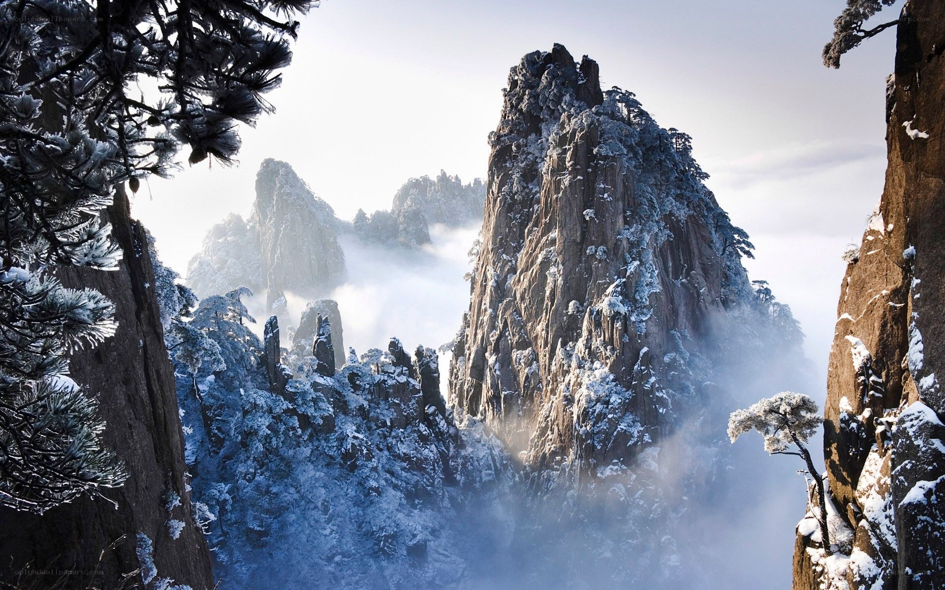 Snowy mountain peaks