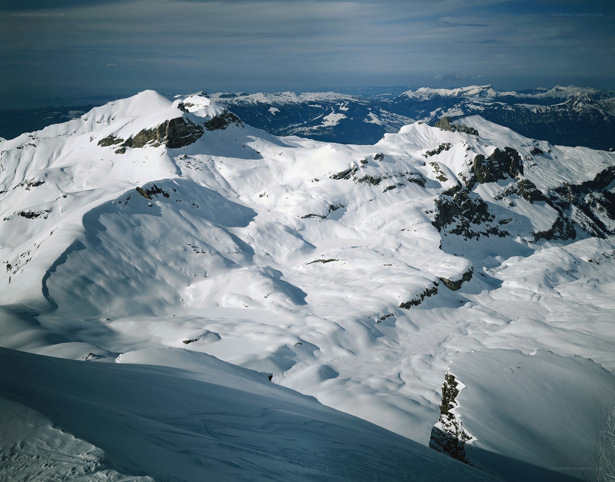 Snowy mountain peaks