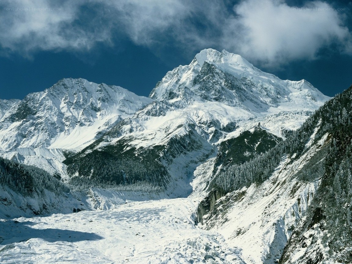 Snowy mountain peaks and glacier