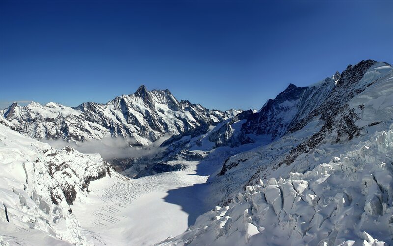 snowy mountain peaks and glaciers
