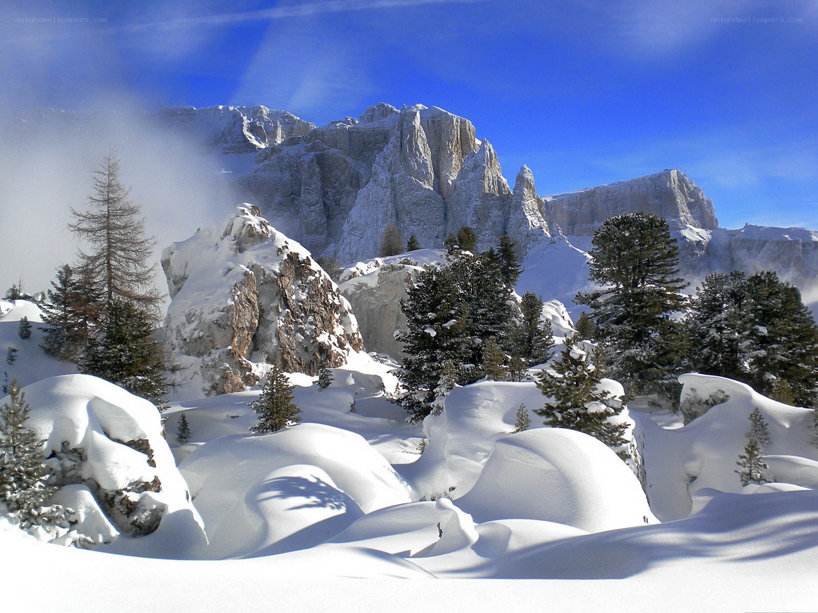 Snowy mountain peaks in winter