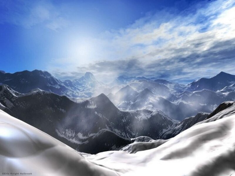 Snowy mountain peaks under blue sky
