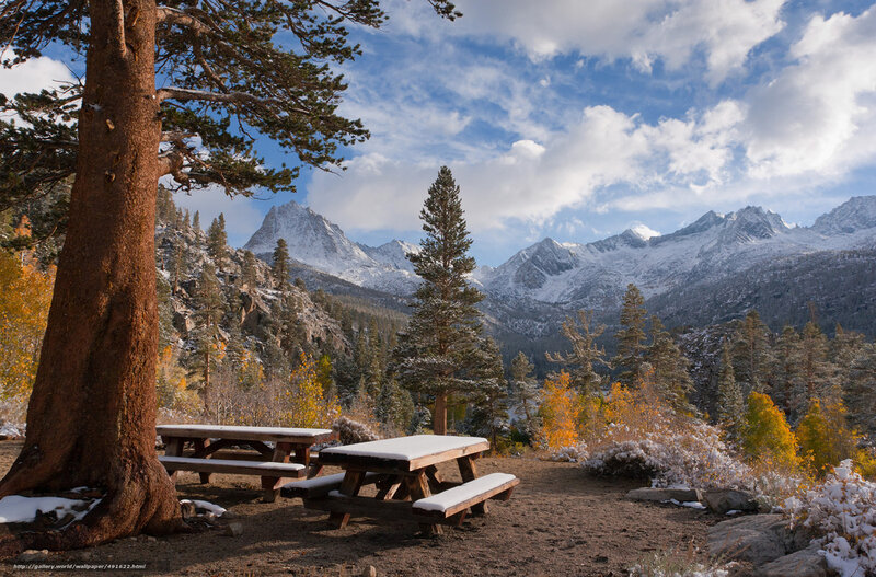 Snowy mountain picnic spot