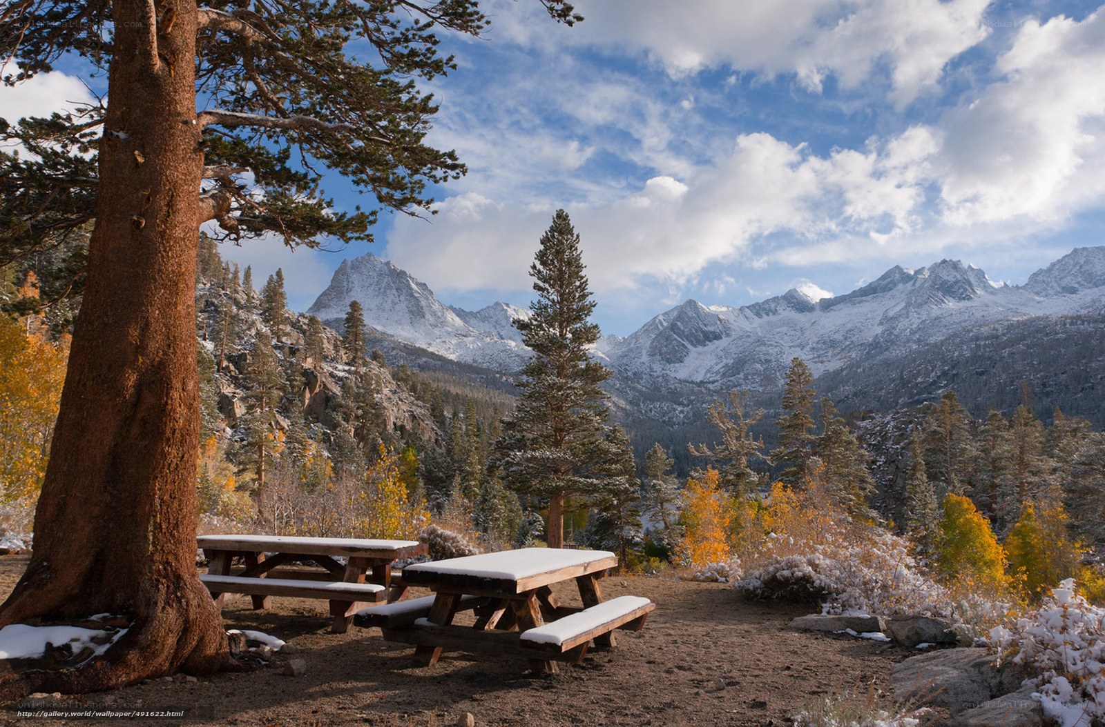 Snowy mountain picnic spot