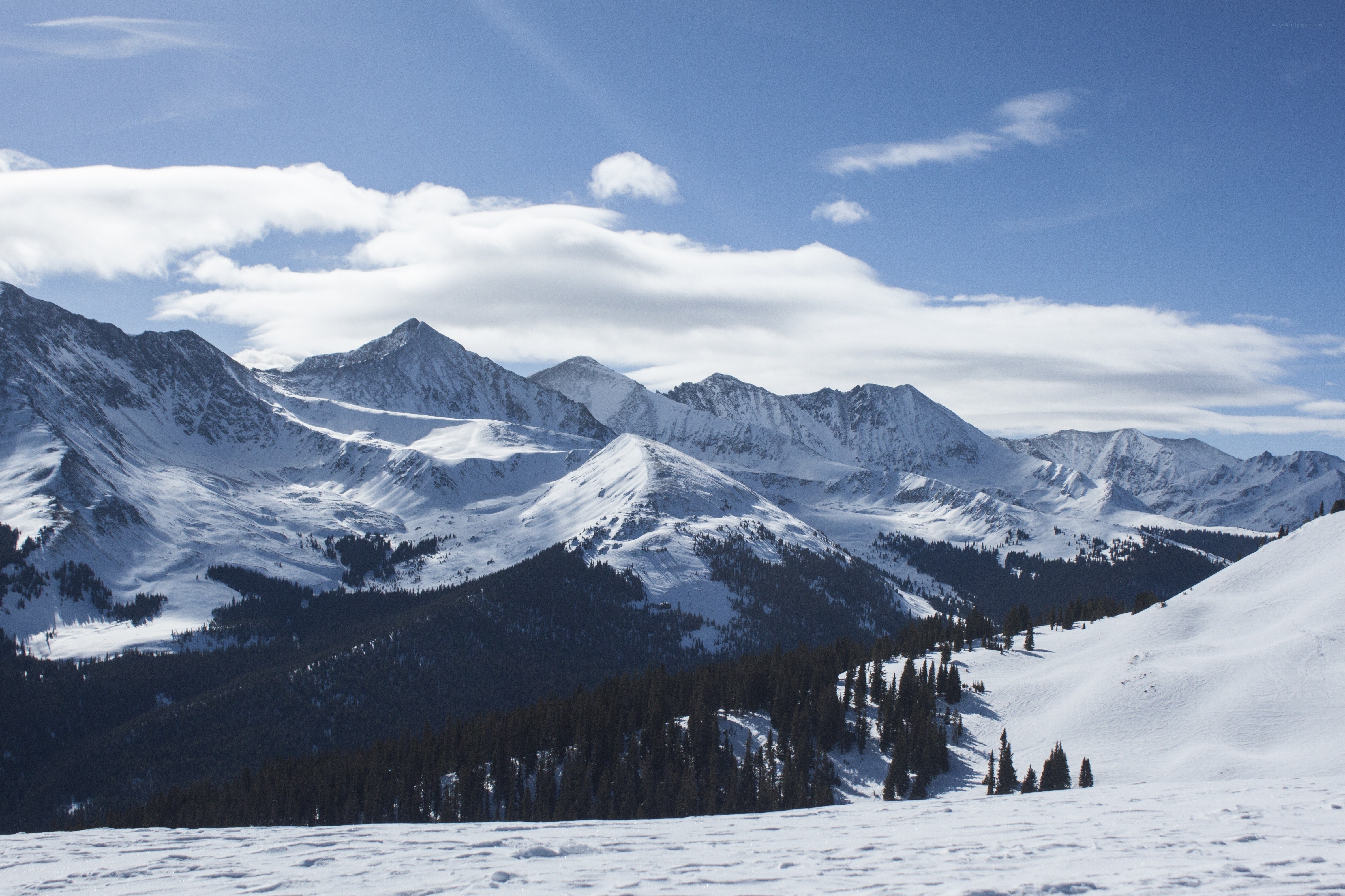Snowy mountain range landscape