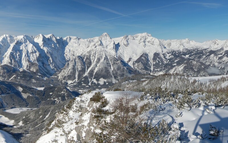 Snowy mountain range view
