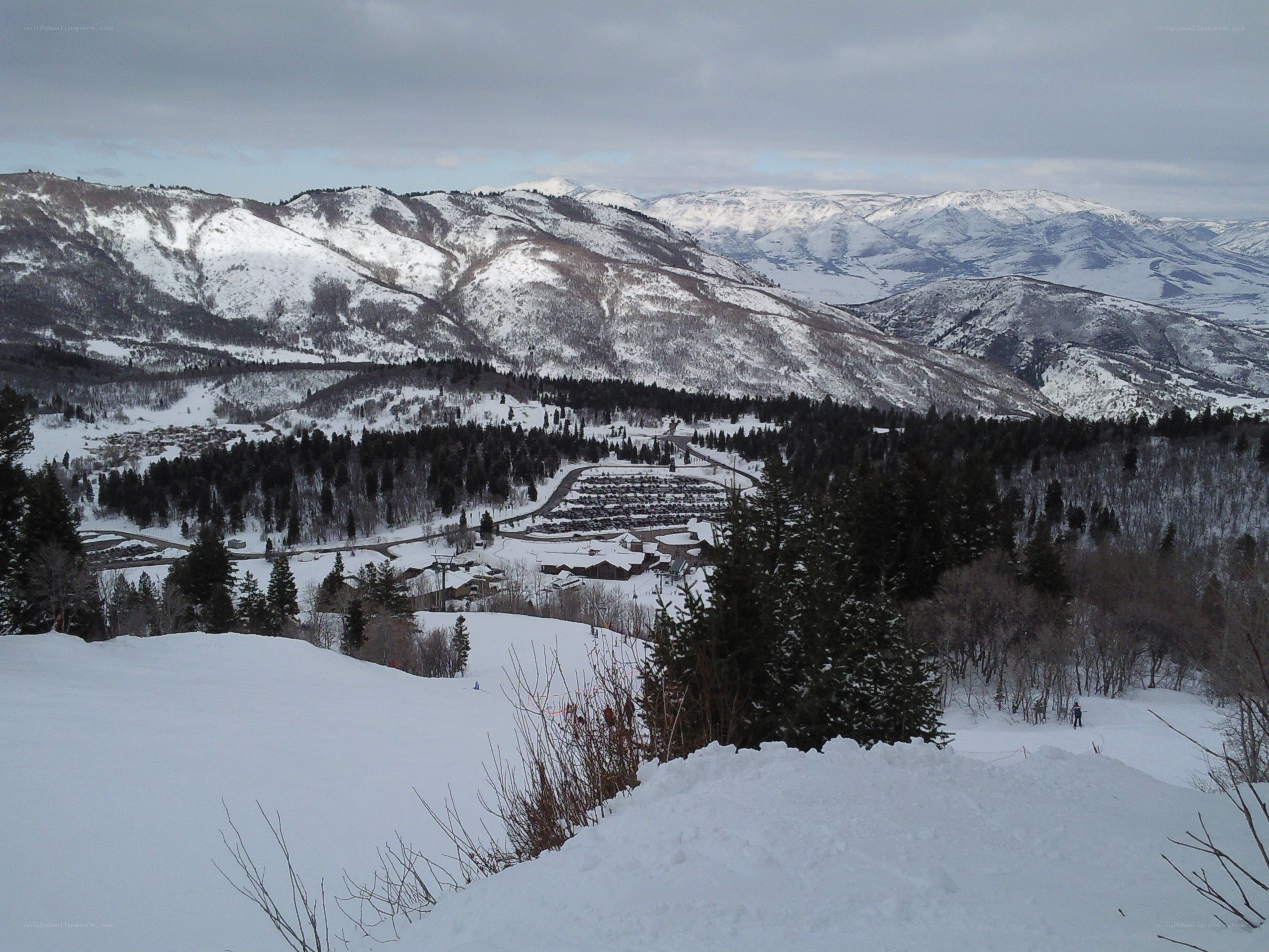 snowy mountain resort view