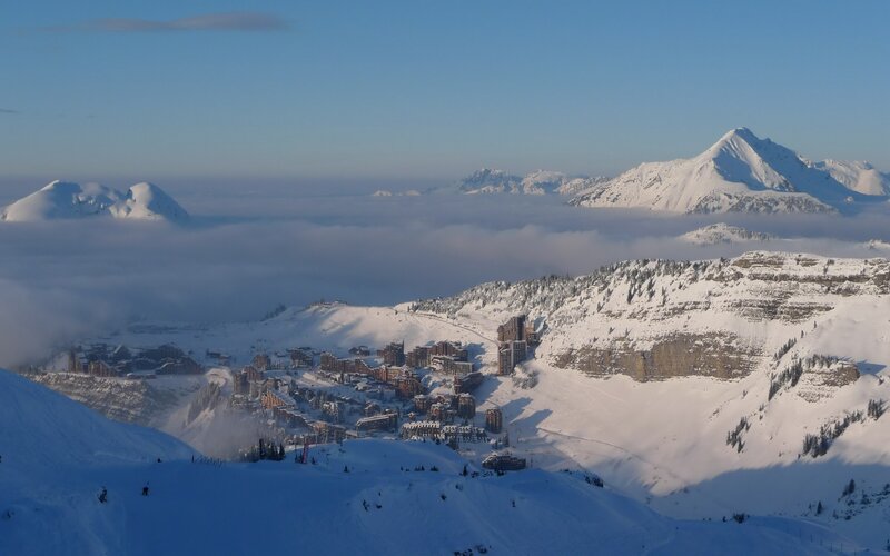 Snowy mountain resort village