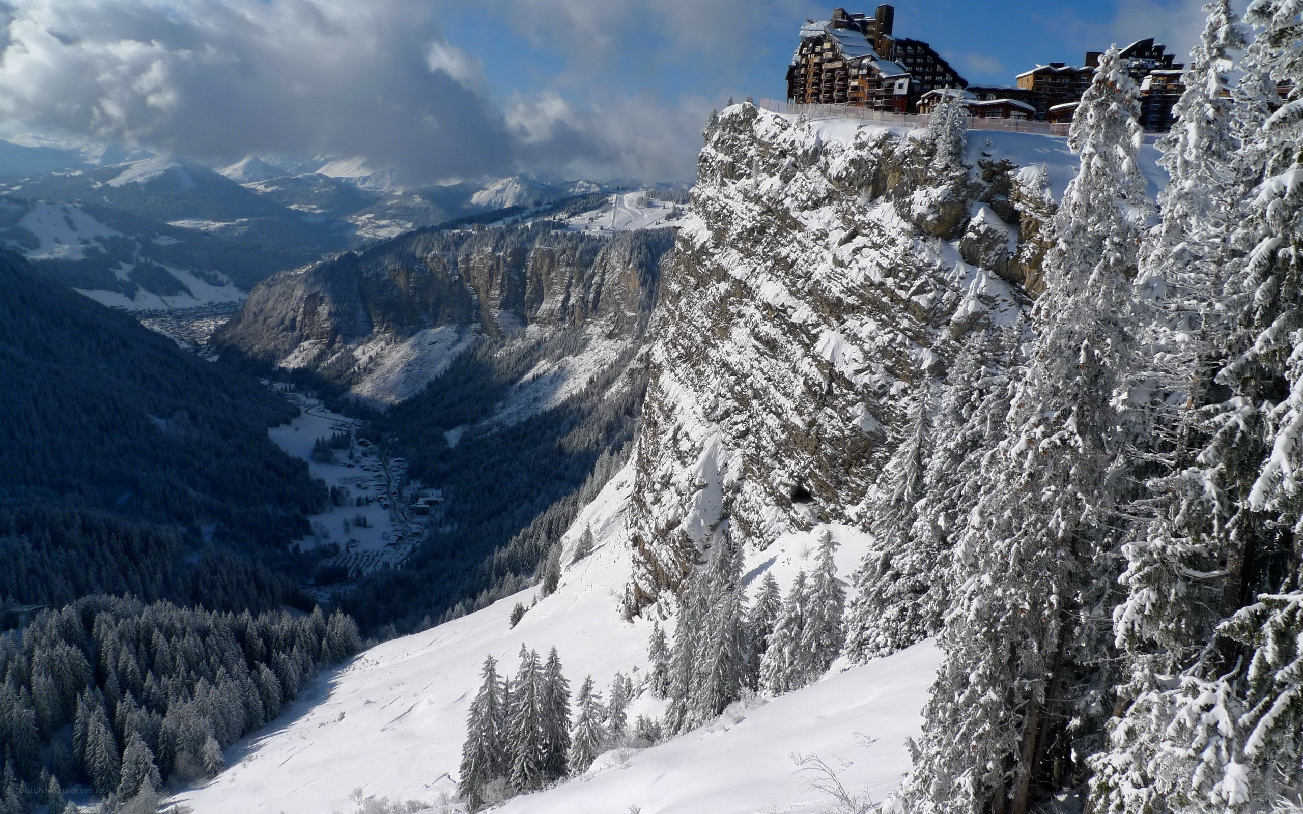 Snowy mountain resort village
