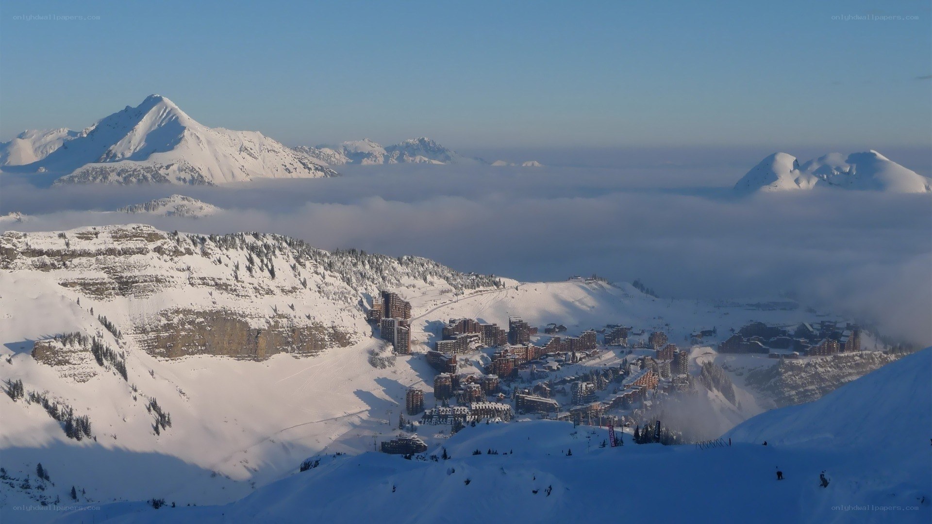 Snowy mountain resort village