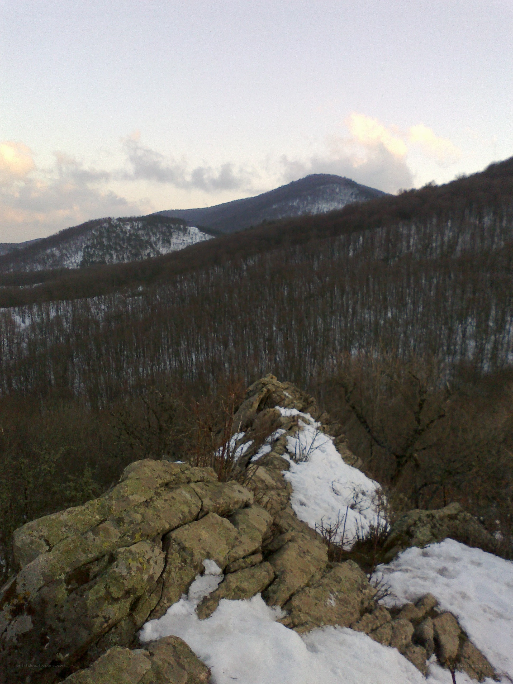 Snowy mountain ridge view