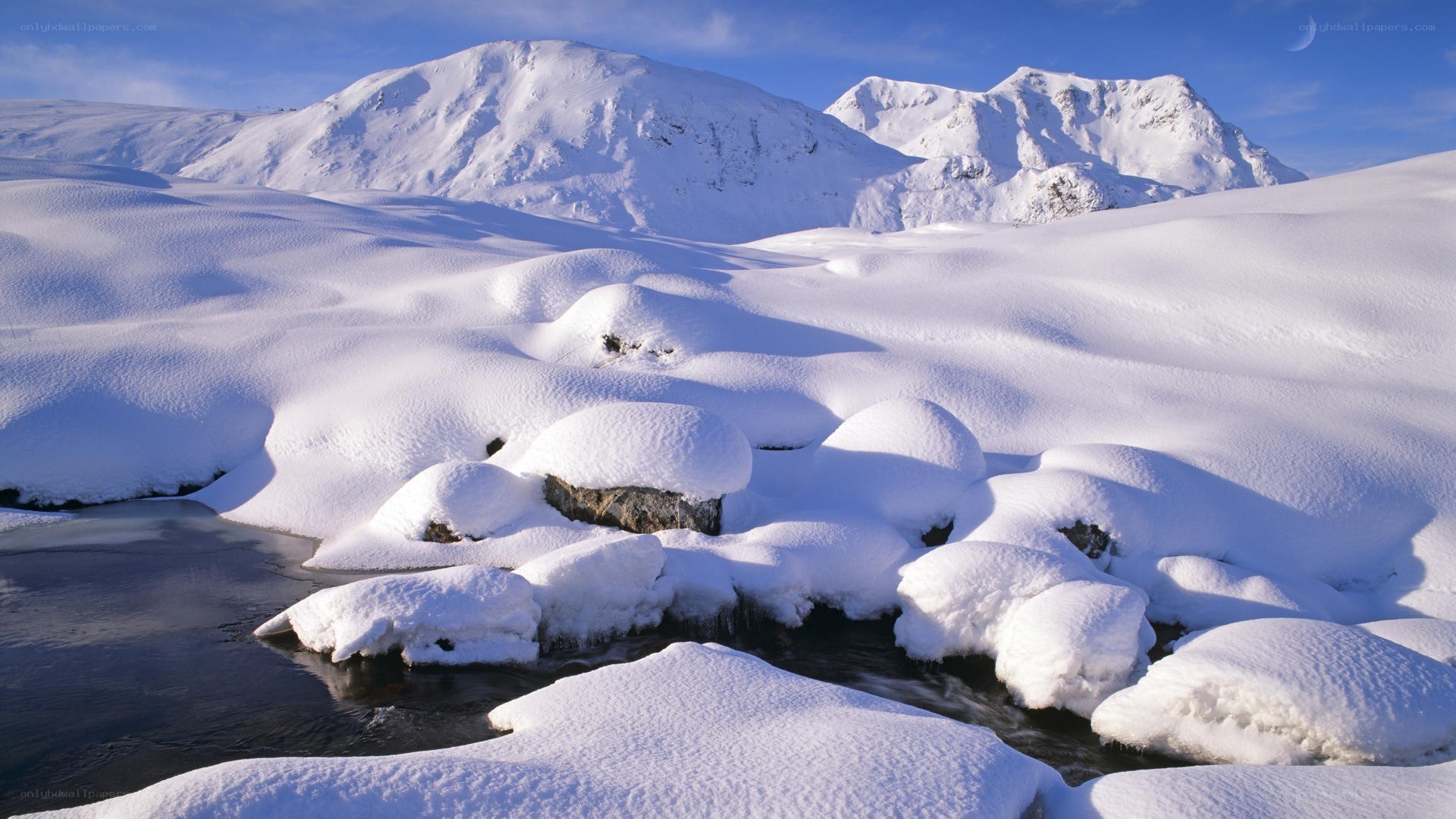 Snowy mountain river landscape