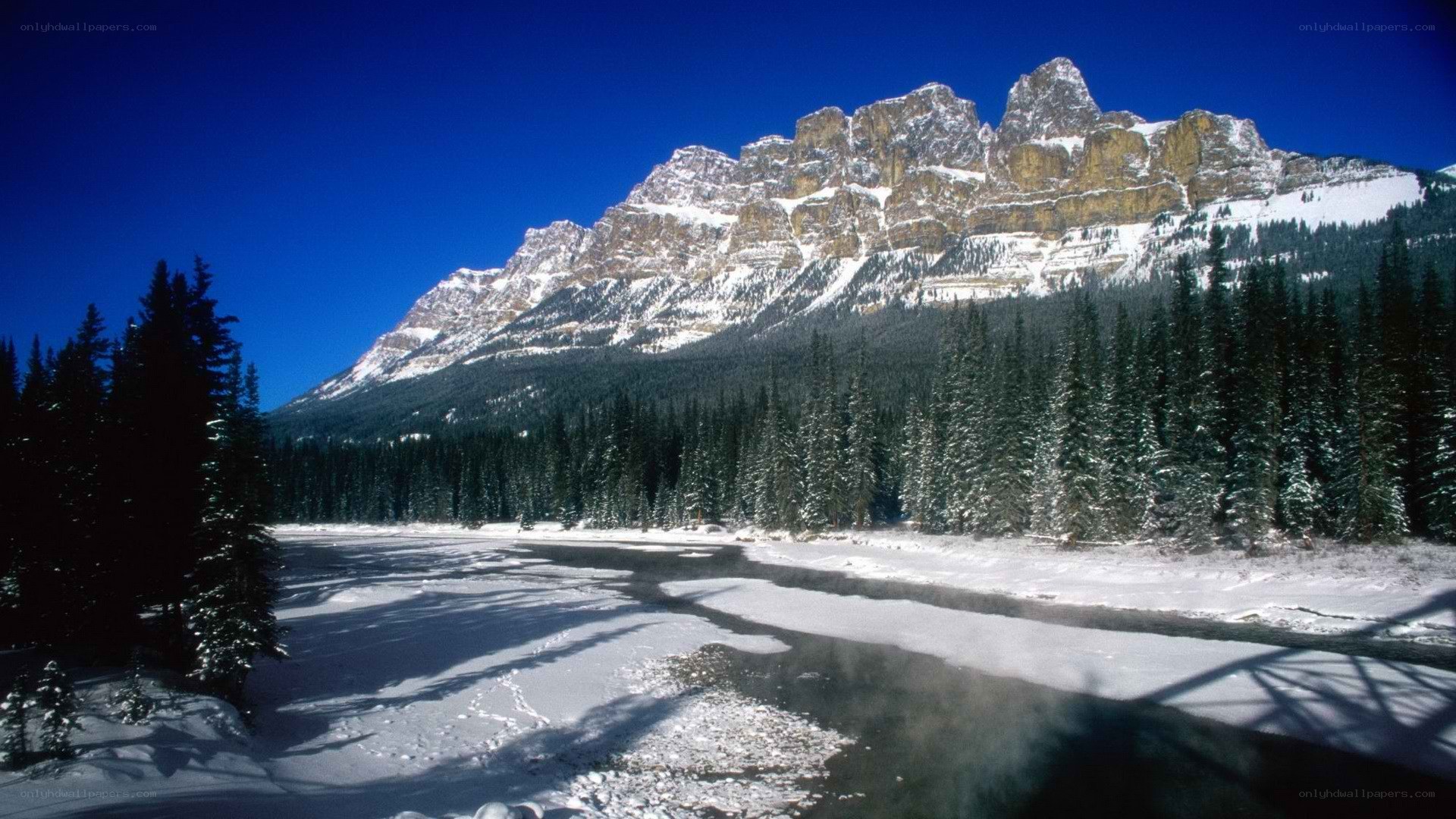snowy mountain river landscape