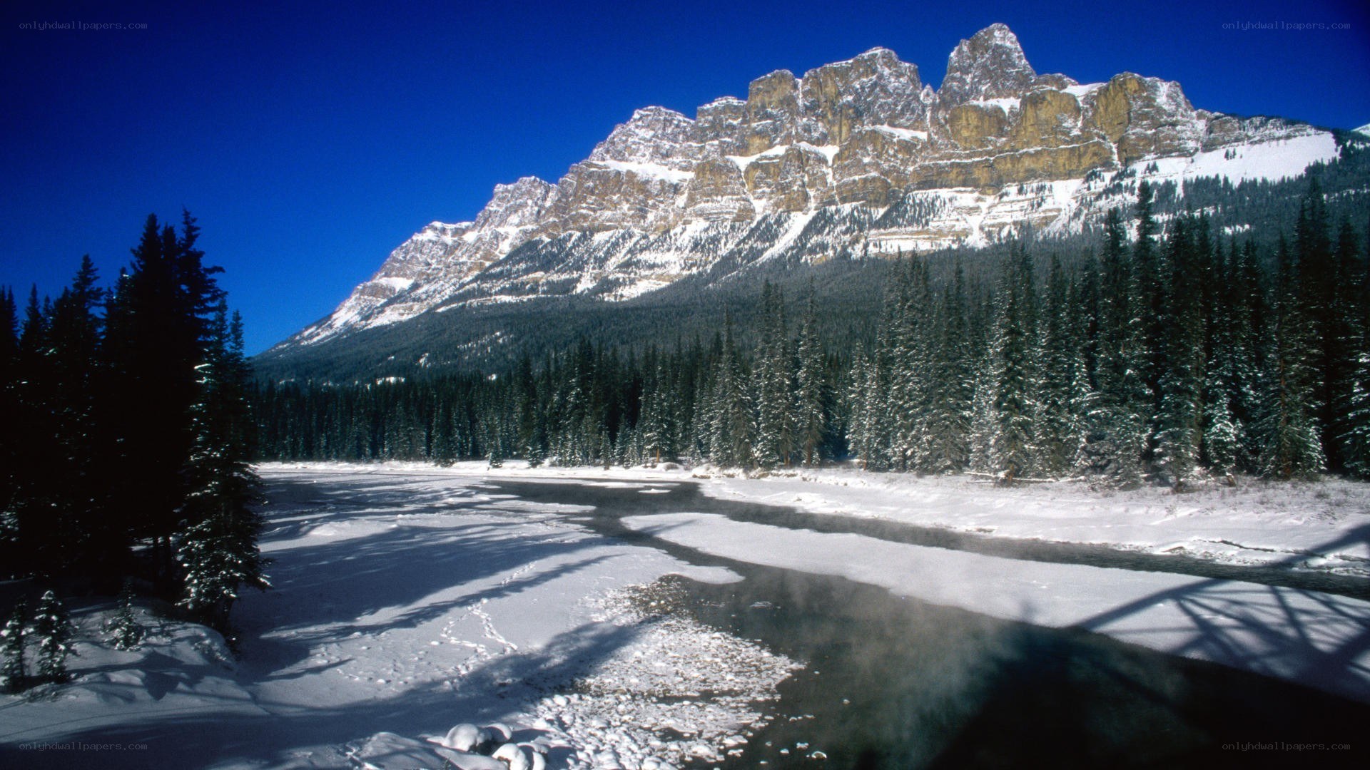 snowy mountain river landscape