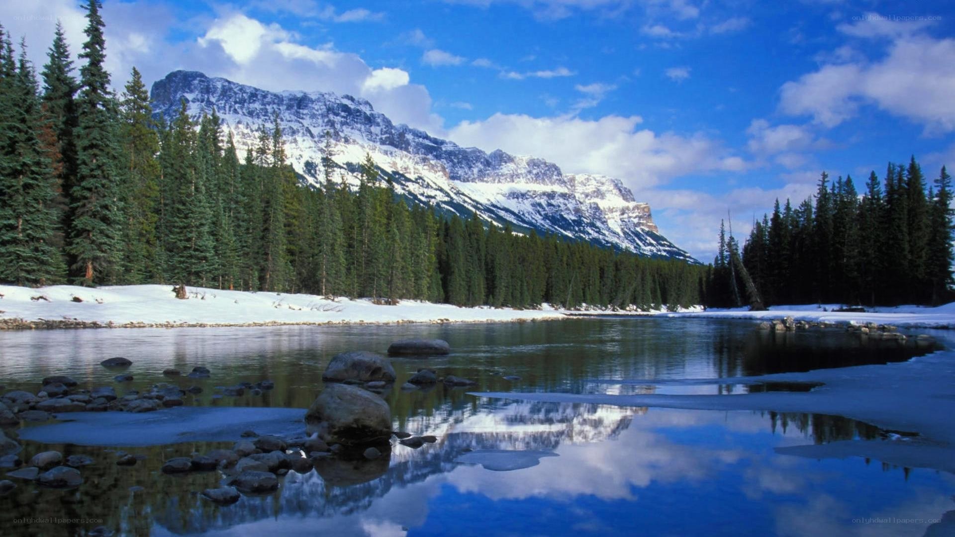 snowy mountain river landscape