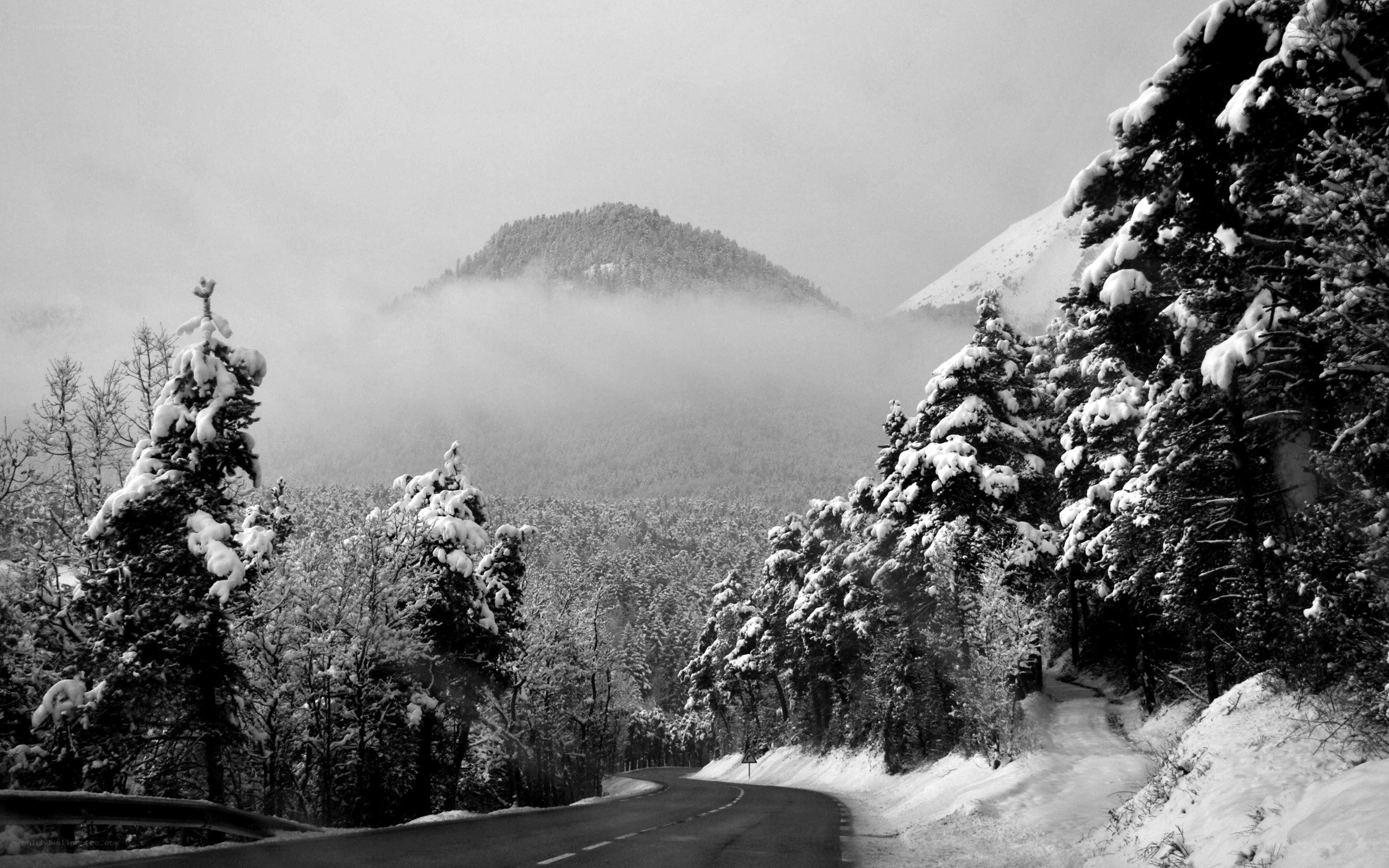 Snowy mountain road