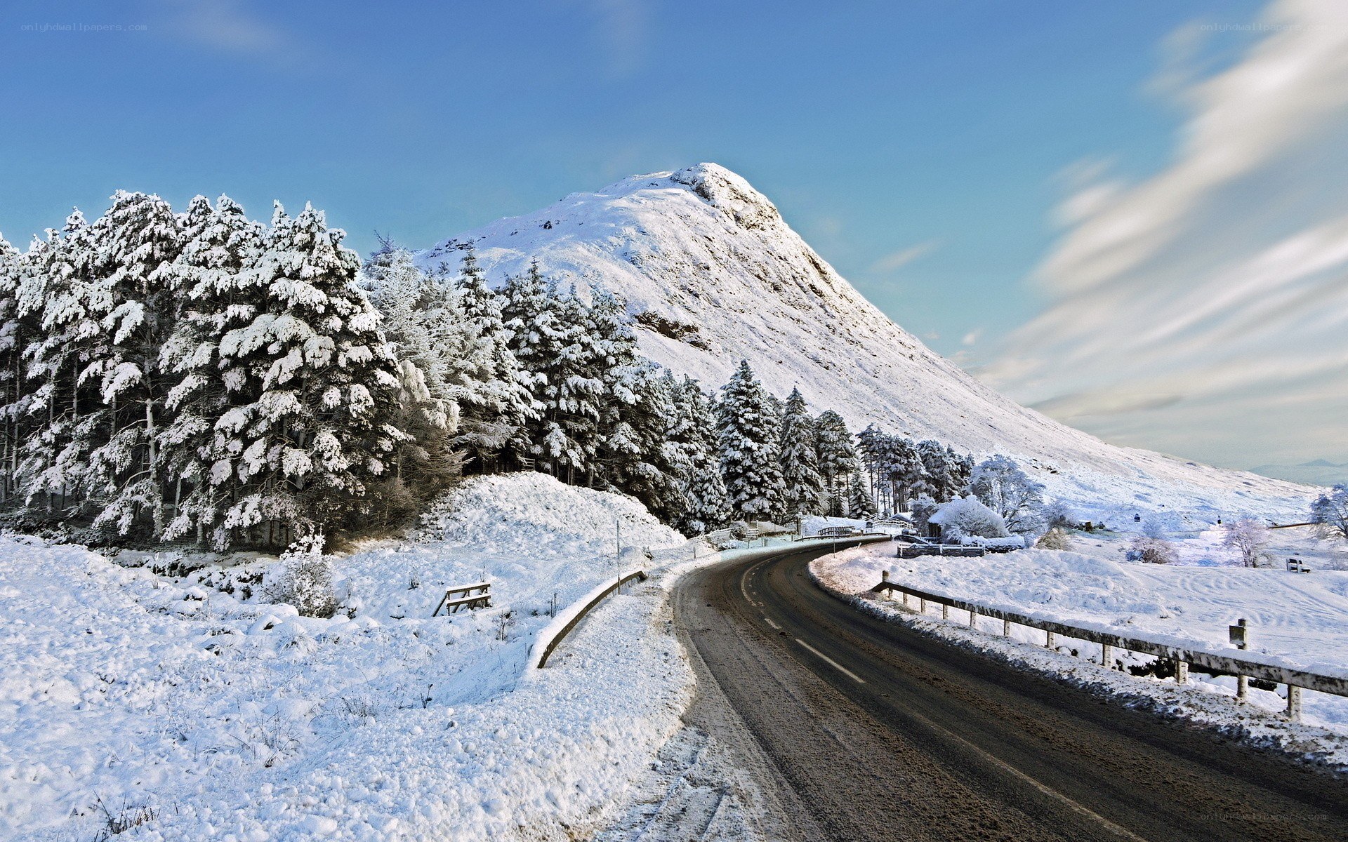 Snowy mountain road