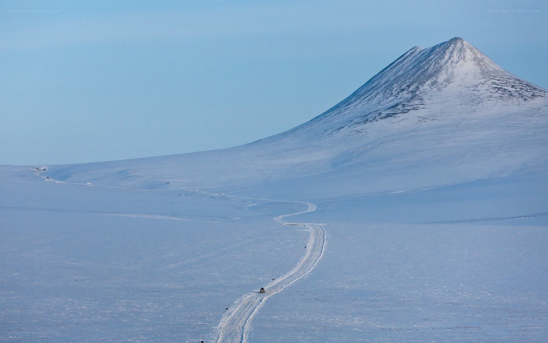 Snowy mountain road