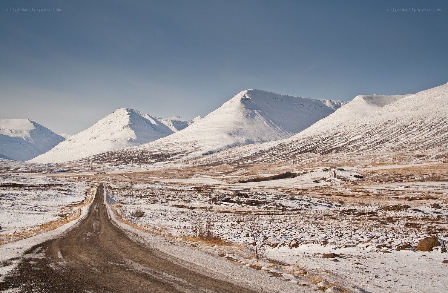 Snowy mountain road in Iceland