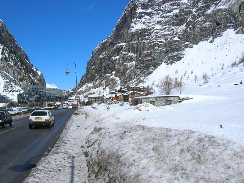 Snowy mountain road in Val d'Isère