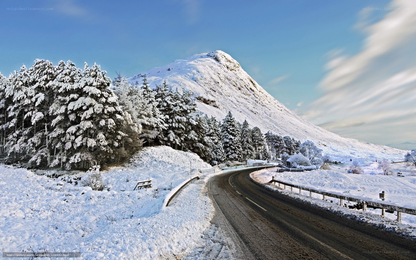 Snowy mountain road in winter